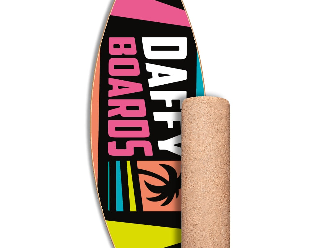DAFFY Boards Allrounder Balance Board mit Korkrolle im schlichten Bunt Design