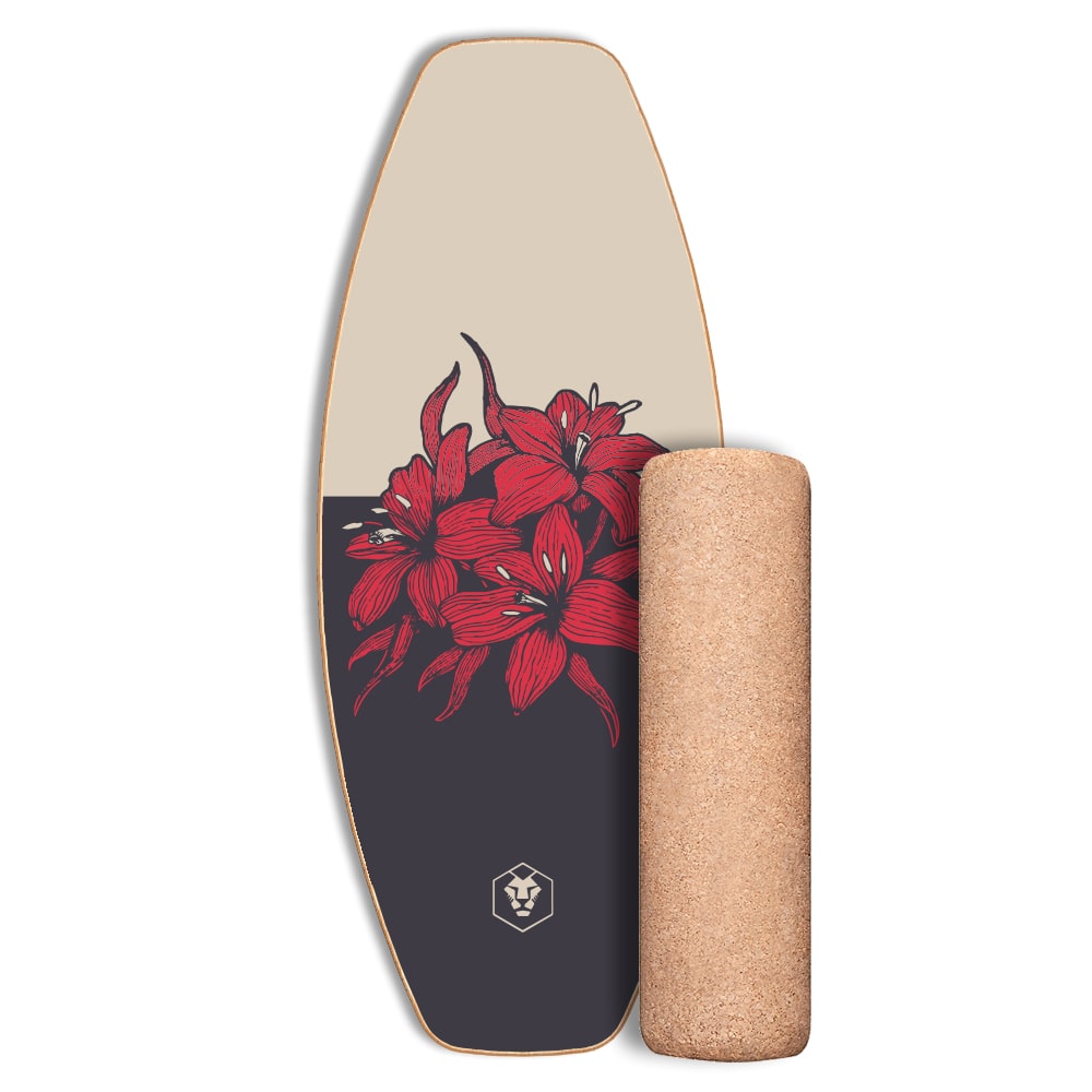 DAFFY Boards Allrounder Balance Board mit Rolle im schlichten Hibiskus Design