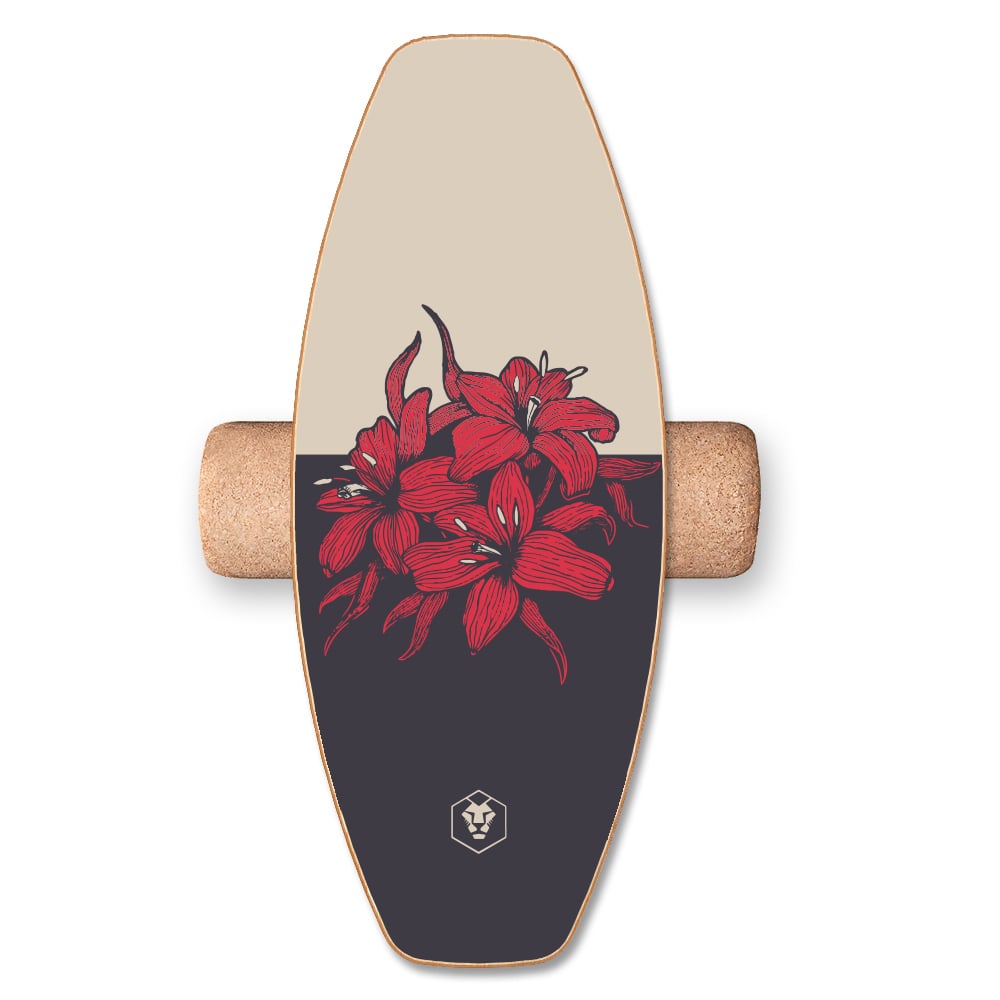 DAFFY Boards Allrounder Balance Board auf Kork Rolle im schlichten Hibiskus Design