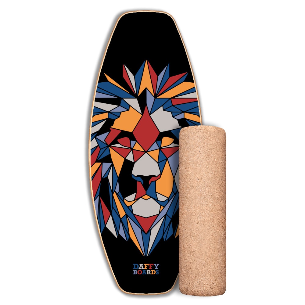 DAFFY Boards Allrounder Balance Board mit Rolle im Fractal Lion Design 