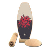 Super-Bundle: Balance Board + Rolle + Kork-Halbkugel + Ständer, Design Hibiskus