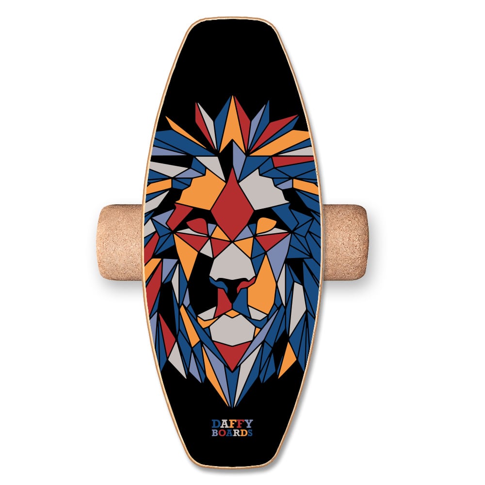 DAFFY Boards Allrounder Balance Board mit Rolle im Fractal Lion Design 